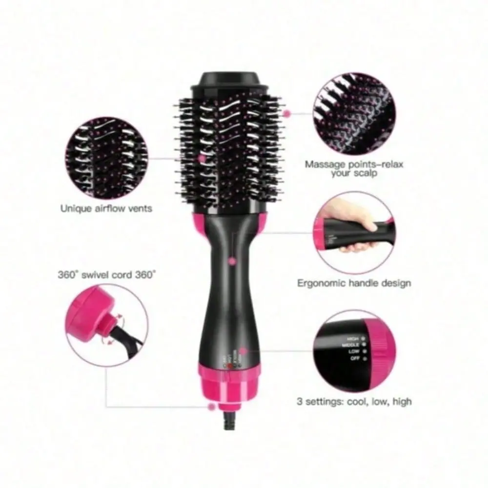 4-in-1 Hot Air Brush & Volumizer for Salon Blowouts, Bouncy Curls & Silky Straight Looks, 1-Step Electric Styler & Thermal Brush for All Hair Types Including Curly Hair, Blowout Hair