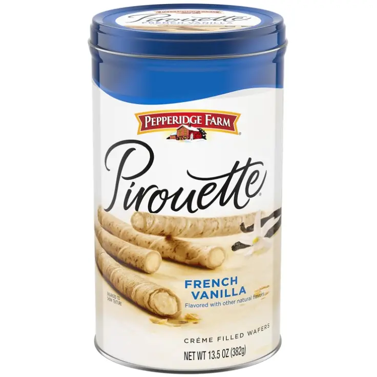 Pepperidge Farm Pirouette Cookies, French Vanilla Flavored Crème Filled Wafers, 13.5 Oz Tin Pepperidge Farm Pirouette Cookies, French Vanilla Flavored Crème Filled Wafers, 13.5 Oz Tin