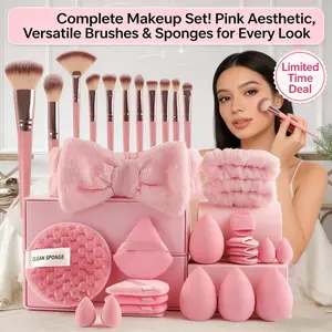 Full-Size Makeup Brush Set, Includes Beauty Blender & Fluffy Puffs, Perfect for Flawless Makeup, Tiktok Viral Find, Makeup Brushes Set