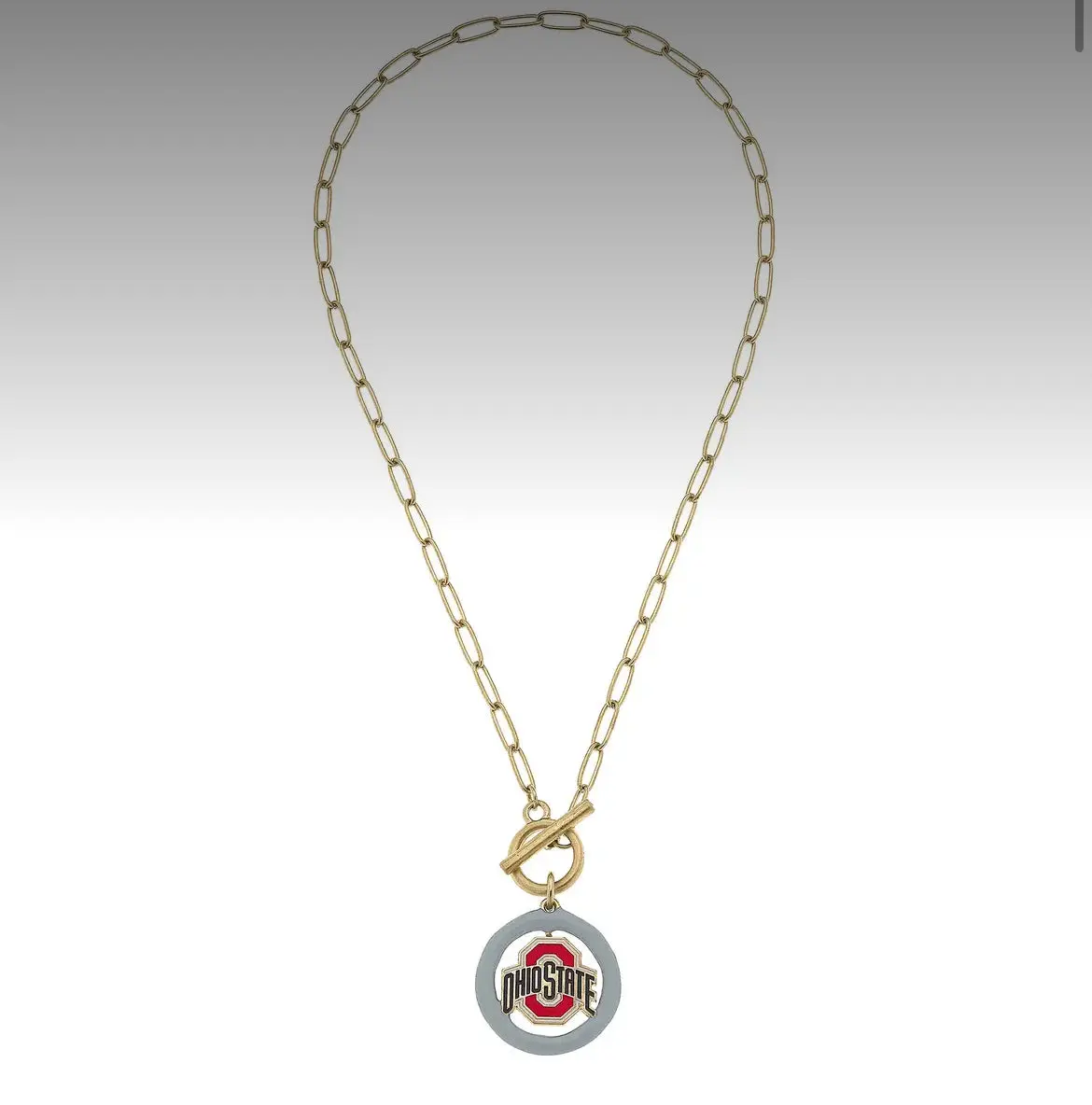 Ohio State University Buckeyes Logo Enamel T-Bar Necklace