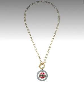 Ohio State University Buckeyes Logo Enamel T-Bar Necklace