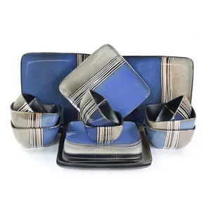 16 Piece Double Bowl Stoneware Dinnerware Set