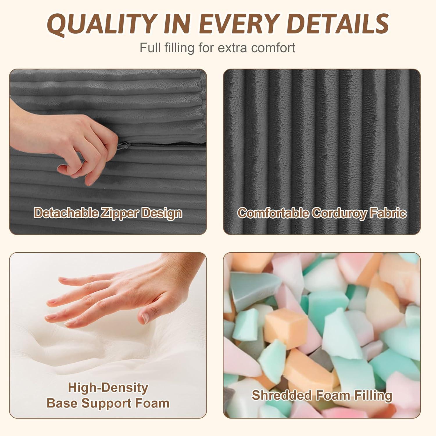 Winzoo Convertible Sofa Bed, Pull Out Boneless Couch Loveseat Floor Sofa Bed with Pillows, 2-Seater Folding Sofa Loveseat Boneless Couch for Living Room, Bedroom, Apartment, Office(Grey)