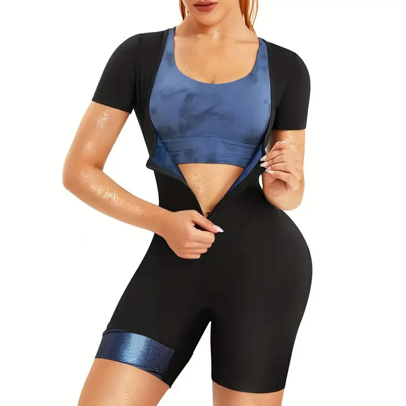 FEITAI Women's Waist Shapewear Bodysuit - Short Sleeve, Round Neck, Relaxed Fit Activewear Jumpsuit, Flexible Lightweight Athleisure Gym Onesie, One Size Comfortable Waist Shapewear