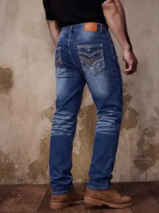 Men's Regular Fit Embroidered Straight Leg Jeans, Casual Comfy Denim Jeans for Daily Wear, Fashion Men's Bottoms for All Seasons