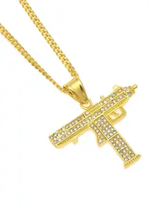 Hiphop Men's Rhinestone Machine Gun Pendant Necklace, Iced Out Jewelry, Casual Style, Stainless Steel Chain, All Seasons, No Choking Hazard
