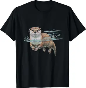 100% Cotton Otter Drawing Art Design T-Shirt