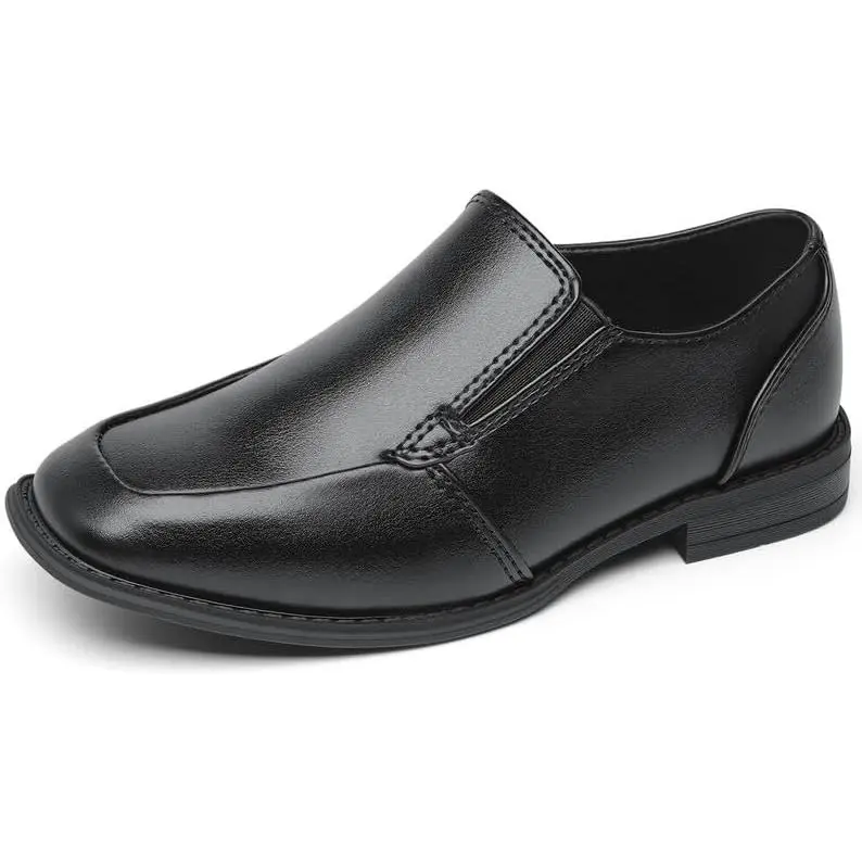 Boys' Faux Leather Slip-On Formal Loafers - Shoeslocker Kids' Easy On-Off Dress Shoes for School Uniform, Wedding