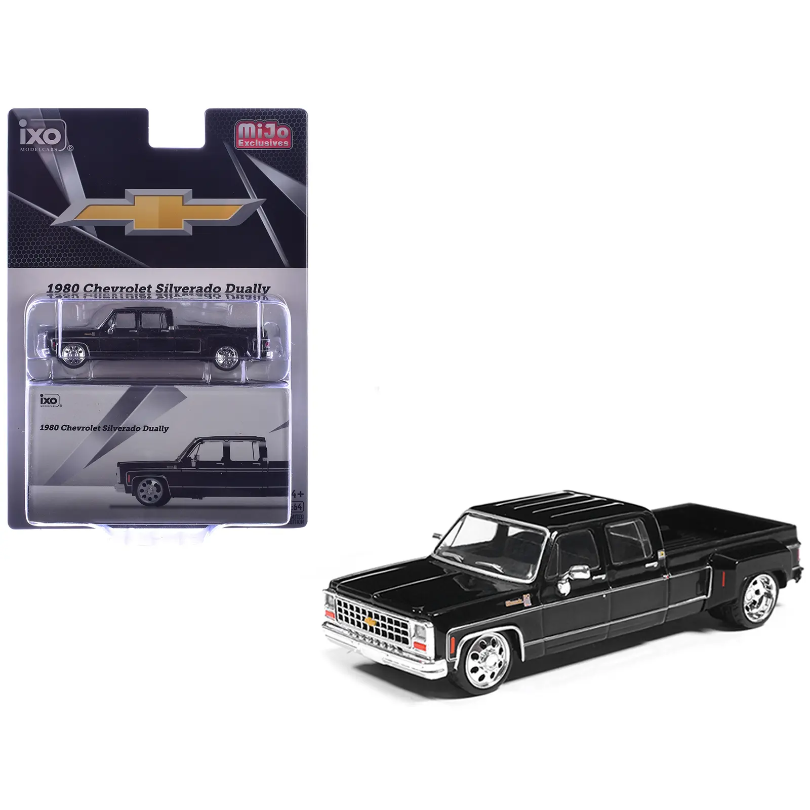 1980 Chevrolet Silverado C30 Crew Cab Dually Lowered Pickup Truck Black 1/64 Diecast Model Car by IXO Models