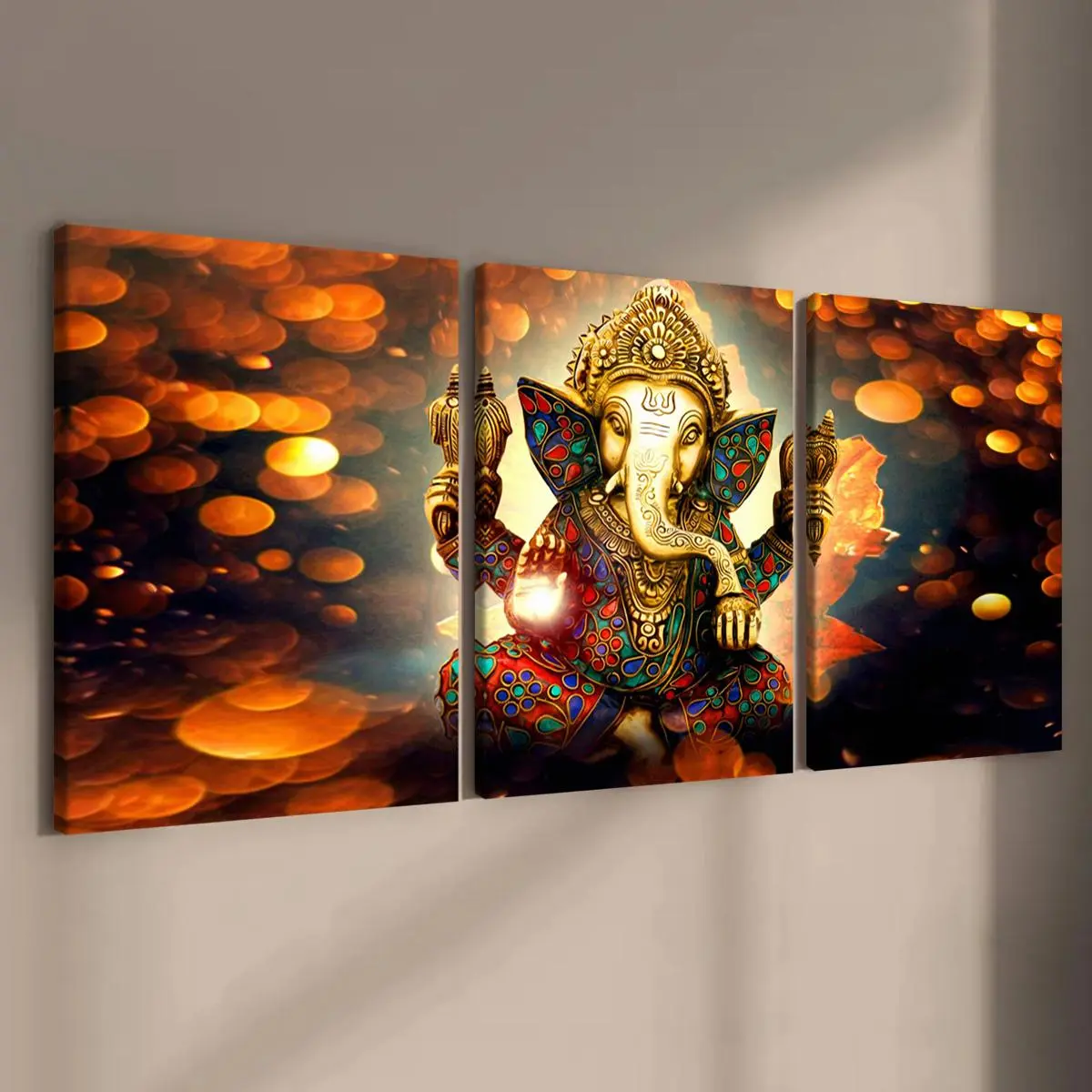 3 Counts Wooden Framed Canvas, Ganesha Poster, Artistic Living Room Decoration, Modern Art, Decorative Artwork, Illustrations, Home Poster, Wall Art Murals, Apartment Dormitory, High Definition, Waterproof, Art
