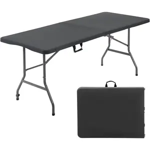 Foot Outdoor Dining Table,  Portable Rectangular Plastic Folding Table with Built in Carrying Handle for Party and Wedding Use,