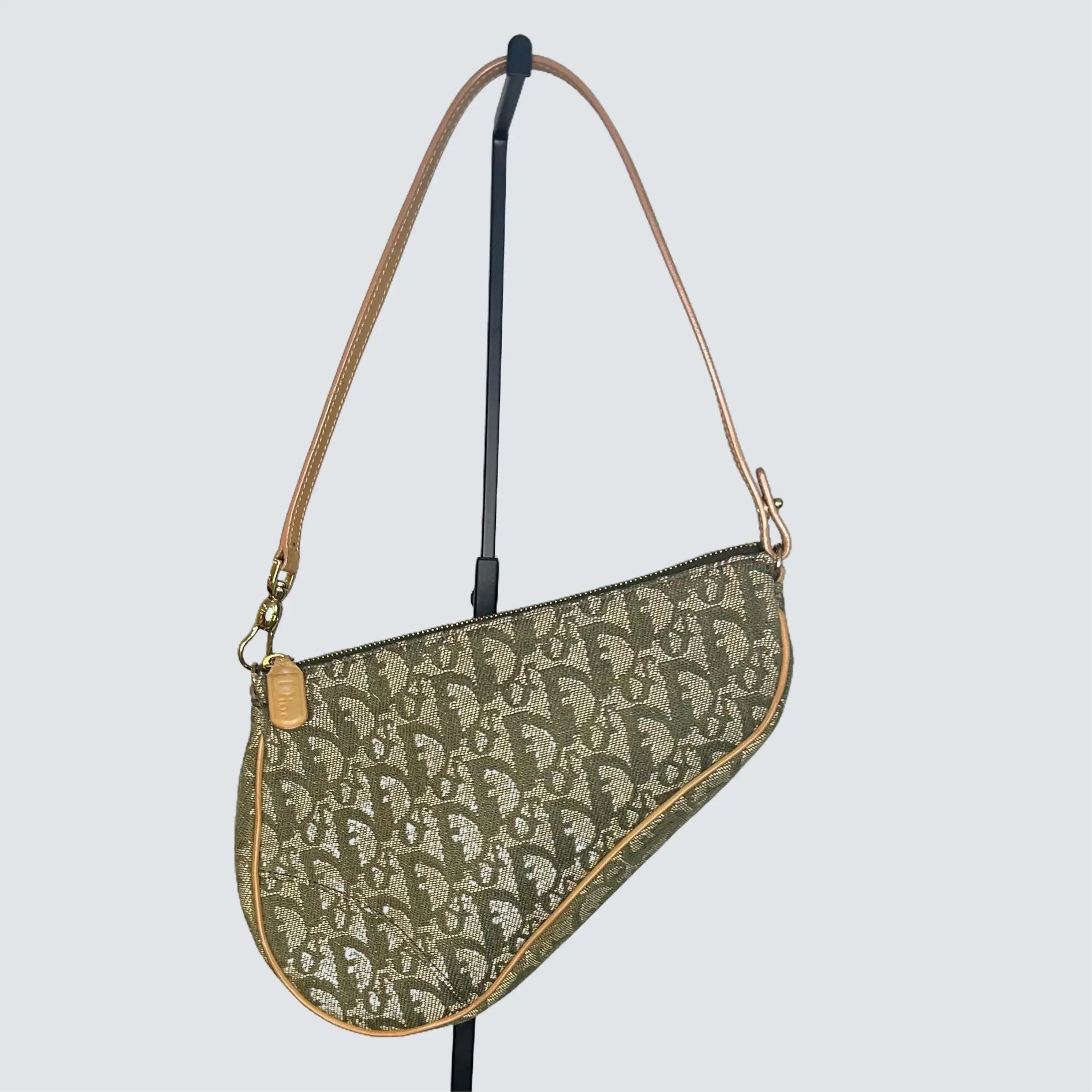 Pre-owned DIOR Canvas Shoulder Bags Christian Green Trotter Saddle