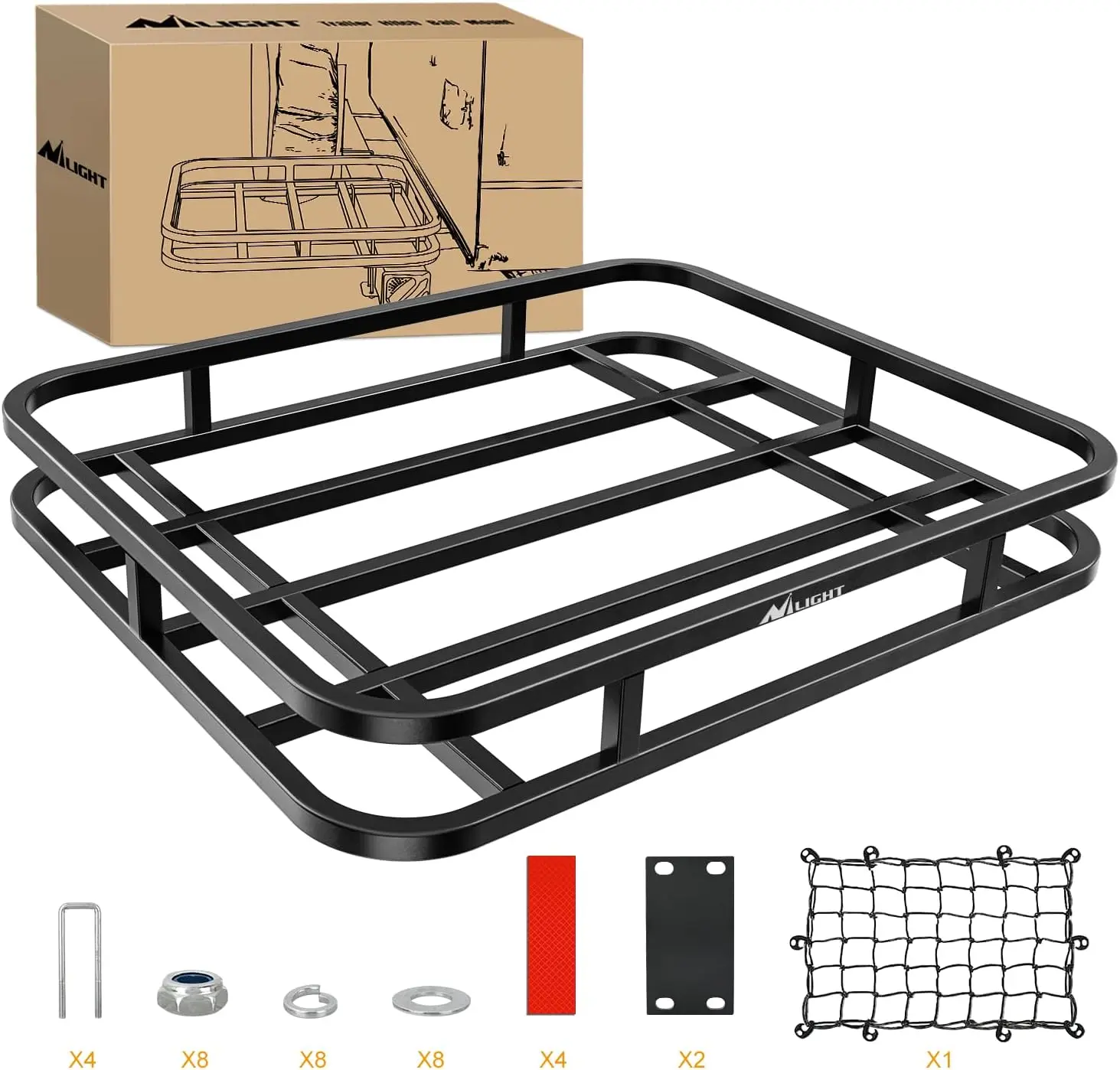 Nilight Heavy-Duty Steel Tube RV Bumper-Mounted Cargo Rack Carrier, 32"×26"×4" Frame, 350lbs Load, Easy Mount for 4in/4.5in Bumpers, Luggage Basket with Secure Net for Camping, Traveling