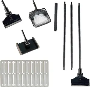 Stainless Steel Algae Scraper Aquarium Cleaning Tool for Glass Aquariums, Including Algae Scraper, Sponge Pad, Fish Net, Cleaning Brush, Adjustable Length, Durable, Does Not Hurt The Fish Tank