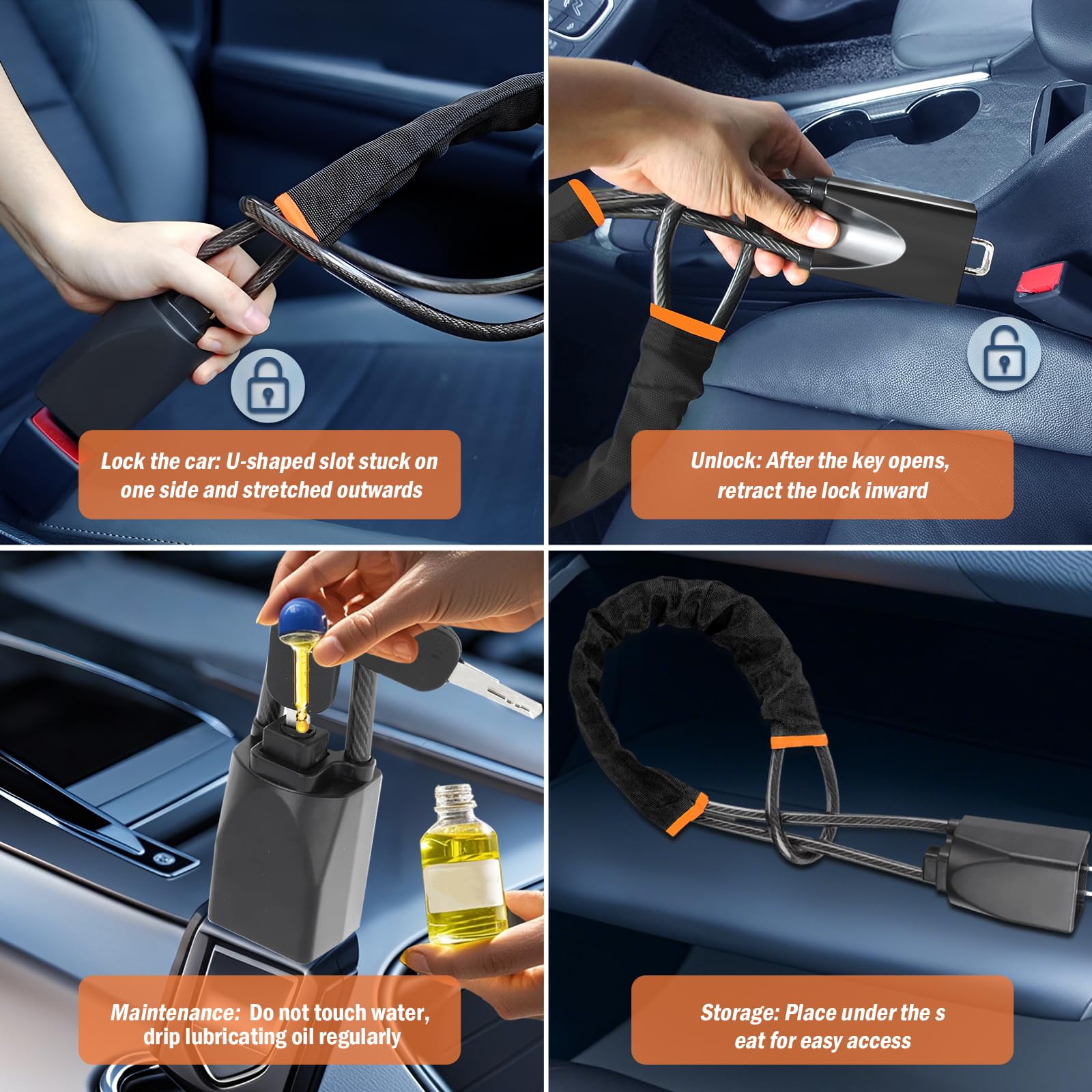 General Motors Safety Lock Visual Anti theft Device Equipped with Retractable Cable Fixed To The Seat Belt Anchor Point Providing Maximum Protection Suitable for Most Models