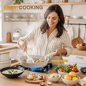 22 Piece Pots and Pans Set Non Stick, Cookware Set with Detachable Handles, Oven Safe, Induction Ready, Stackable RV Kitchen Cooking Set, Cream White