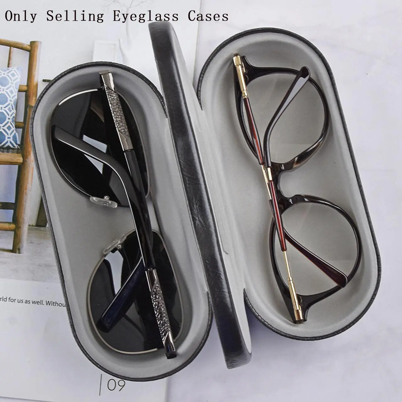 PU Synthetic Leather Creative Multi-Functional Double Layer Metal Eyeglasses Case Set, Versatile Reading Glasses Holder for Travel & Daily Use, Portable Sunglasses Organizer, Glasses Storage, Portable Eyewear Organizer