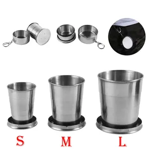 Stainless Steel Camping Mug Camping Folding Cup Portable Outdoor Travel Demountable Collapsible Cup with Keychain 75ml 150ml 250ml