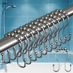 Shower Curtain Hooks, Stainless Steel, Rust Resistant, Easy Installation & Smooth Glide, Fits Standard Shower Rods, 2 Hook Rings Hold Liners & Curtains, 12 count, Nickel Color