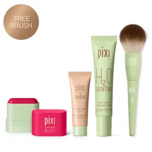 Mini Complexion Besties - Ruby | Hydrating Primer, H2O Skin Tint & On-the-Glow Blush Petite Stick Set + Free Face Brush | Dewy, Even Skin, Lightweight Coverage & Glow-Boosting Makeup Routine | Travel Size Kit
