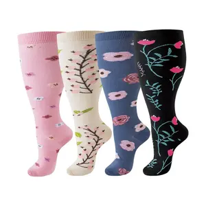 4 pairs of breathable compression stockings, featuring a soft and stretchable design with wide ankles and calf support, lightweight and suitable for all seasons, suitable for wide calves, running and daily wear.