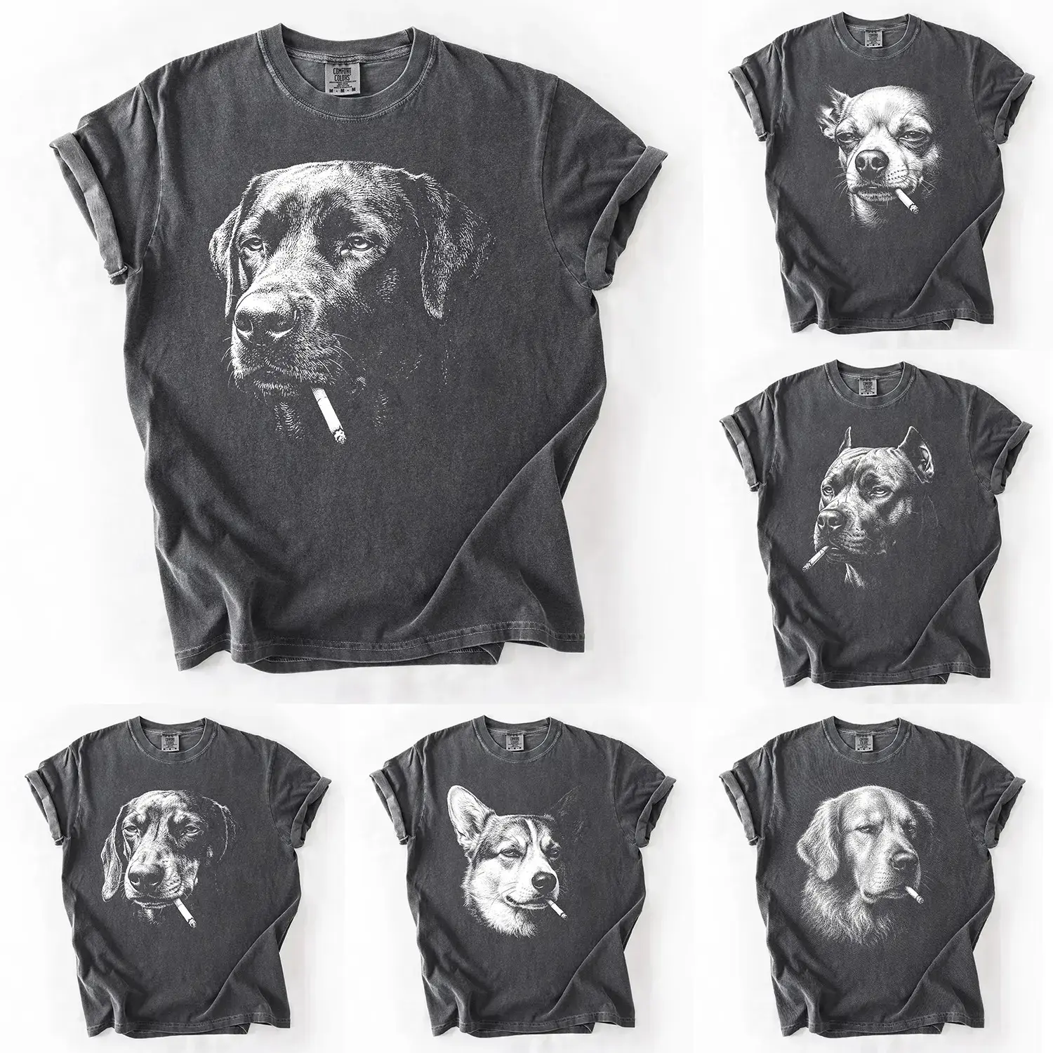 Comfort Colors Custom 50+ Dog Breed Shirt, Retro Smoking Pup Graphic Tee Dog Mom Dog Dad Gift, Pepper Comfort Colors