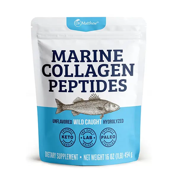 Marine Collagen Peptides Powder, Hydrolyzed Wild-Caught Fish Collagen Protein for Hair, Skin, Nails & Joint Support, Unflavored