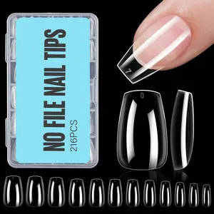 Acrylic Fake Nails - Clear Short Coffin Nails, 216Pcs Fake False Nails for Nail Extension, Soft Gel Press on Nails for Beginners and Professional