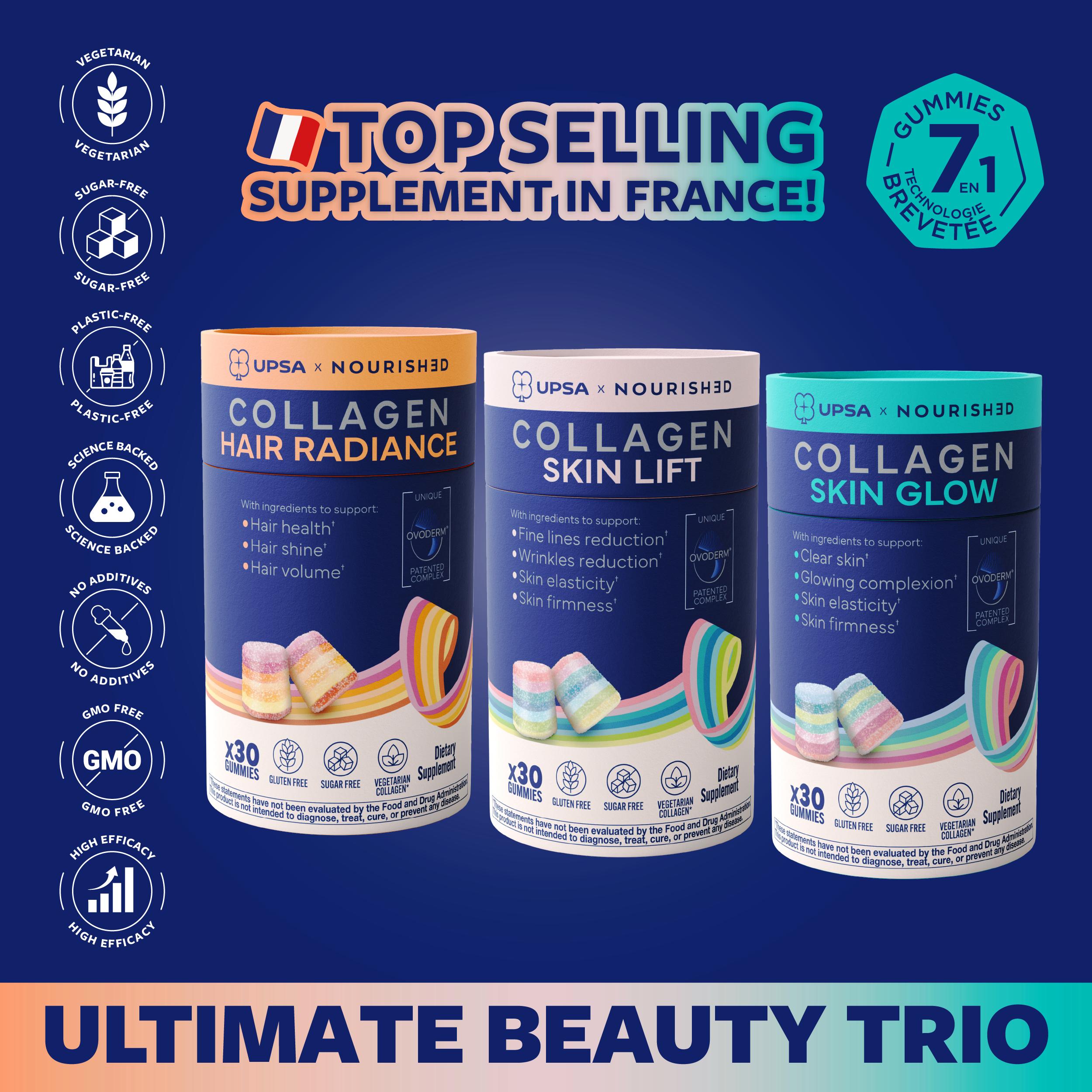 UPSA Gummies Ultimate Beauty Trio - Vegetarian Collagen Gummies with Ovoderm for Glowing, Lifted-Looking Skin & Shiny, Radiant Hair, Science Backed, Sugar-free UPSA Gummies Ultimate Beauty Trio - Vegetarian Collagen Gummies with Ovoderm for Glowing, Lifted-Looking Skin & Shiny, Radiant Hair, Science Backed, Sugar-free