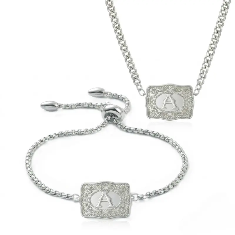 26-letter belt buckle necklace, embossed necklace, belt buckle-shaped necklace, in stock Handmade Jewelry Jewelry Accessories