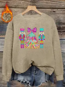 Women's Christmas Nutcracker Pattern Sweater, Long Sleeve Round Neck Pullover, Soft Elastic Fabric, Casual Fall & Winter Top
