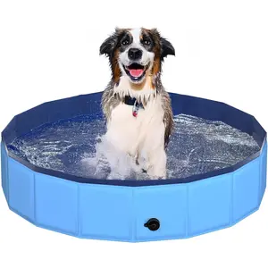 39.5" x 12" Foldable Dog Pool - Collapsible Hard Plastic Kiddie Pool for Dogs & Kids, Non-Slip Pet Bath Tub for Outdoor Backyard Use, Lightweight & Portable (Blue)Gift