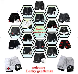 【Blending Box】 1-piece Set Double-layer Anime-style Sports Shorts for Men High-quality Polyester Fabric Quick-dry Breathable 20 Styles Unique Surprise Lucky Gentleman