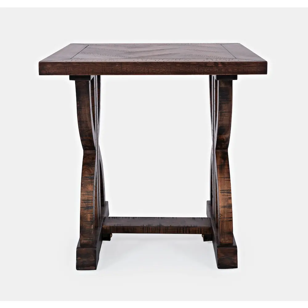 Fairview Indoor Rustic Herringbone Pattern Distressed Acacia Square Silhouette End Table, Side Table