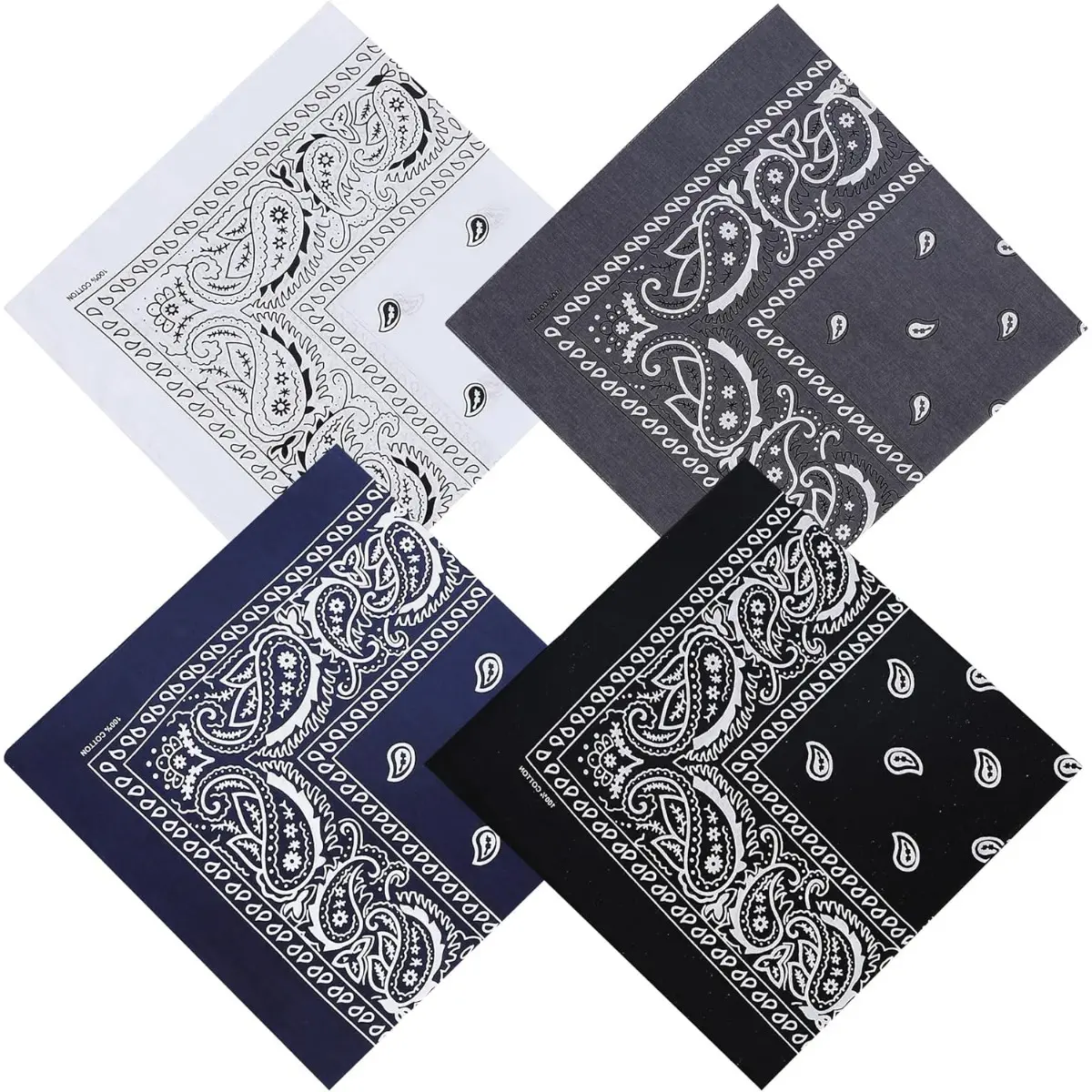 4pcs Polyester Ethnic Style Bandanas - 21.25in Square Headbands, Soft Durable Paisley Print Scarf, Delicate Pattern, Party Accessory, Denim Ties, Outfit Enhancer, Vintage Inspired (Includes How to Wear a Bandana Guide)