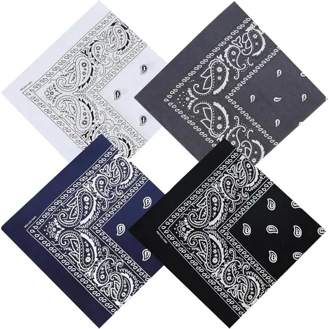 4pcs Polyester Ethnic Style Bandanas - 21.25in Large Square, Casual Vintage Party Accessory with Hairwraps, Denim Ties, Eco-Friendly Dyes Paisley Print, Soft & Durable Fabric, Machine Washable, Fits Most People's Heads, Includes Tying Guide