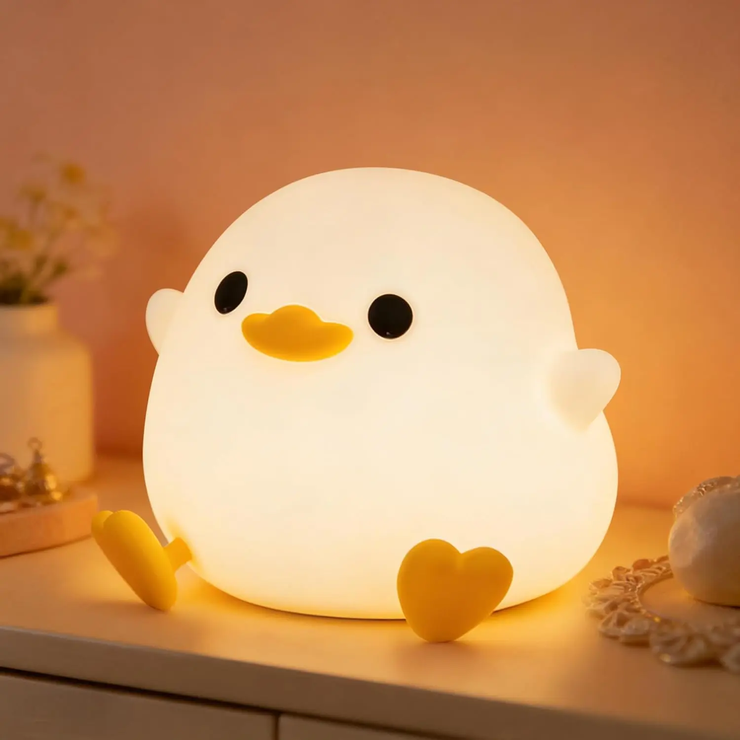 Cute DoDo Duck Silicone Night Light - Compact Squishy Dimmable Rechargeable Touch Desk Lamp, Timer, Batteries-Included Sleep Training Tool for Newborns, Cute Dorm Decor, Easter Basket Valentine's Day Gift, Unisex Kids Nursery Indoor Lighting, Nursery Deco