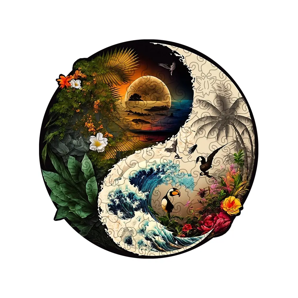 Unique Wooden Round Puzzle, Tai Chi Sea Landscape Design, Irregular Animal Shape Jigsaw, Creative Puzzle, Perfect Gift for Lovers & Friends, Home Decor, Jigsaw Puzzles