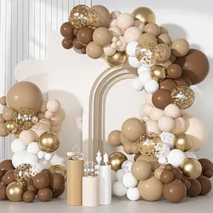 Party Brown Balloons Arch Garland Kit, Different Sizes 18 12 10 5 Inch Brown Nude Gold Boho Neutral White Latex Metallic Confetti Balloon for Bear Shower Safari Birthday Party Decorations