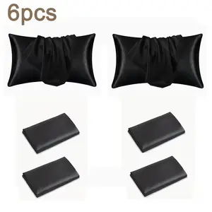 6 Satin Pillowcases Set, Ultra Soft Smooth Fabric, Envelope Closure, Unisex Bedding, Hair-Friendly, Comfort Sleep