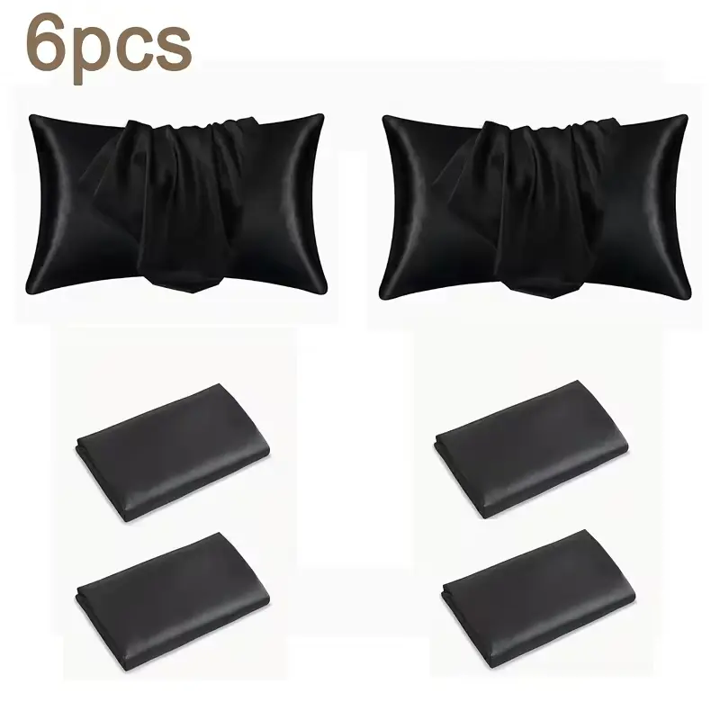 6 Satin Pillowcases Set, Ultra Soft Smooth Fabric, Envelope Closure, Unisex Bedding, Hair-Friendly, Comfort Sleep, Bedding Supplies