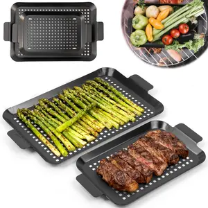 2 count Grill pan: Grill topper for outdoor grill - Non-stick enamel coating grill topper suitable for camping, picnic, party
