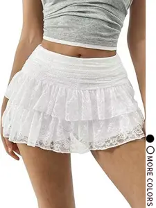 Women's Lace Ruffle Pleated Cute Cake Mini Skirt Pants, Perfect for Parties, Shopping, and Events, Stylish, Fit and Comfortable