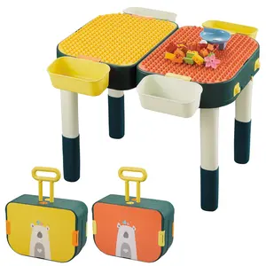 2-In-1 Double Sided Building Block Table Set, Multifunctional Activity Desk with Storage,60pcs building block large particles, Kids Learning Play Table Toys,Educational Toy Gift for Boys Girls,Christmas present