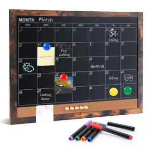 Chalkboard Calendar for Wall,13" x 17",Small Rustic Framed  Chalkboard & Cork Bulletin Board for Office  School