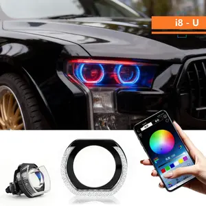 2PCS 5D RGB Angel Eyes Halo Rings Lights with Turn Signal Lights APP Bluetooth LED Motorcycle Retrofit DRL Car Headlight 12V