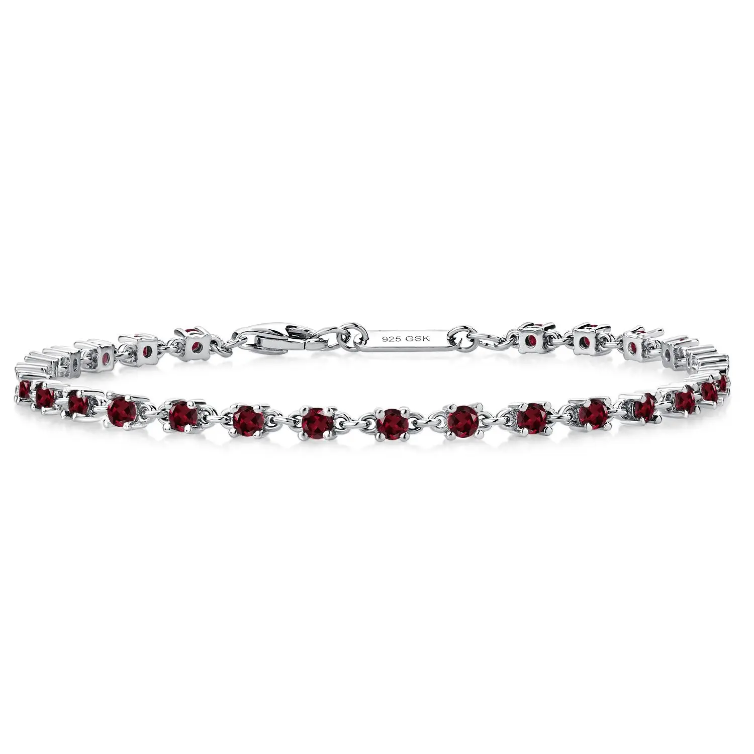 Gem Stone King Red Garnet Tennis Bracelet for Women in 925 Sterling Silver | 1.62 Cttw | Round 2.5MM | Gemstone January Birthstone | 7 Inch