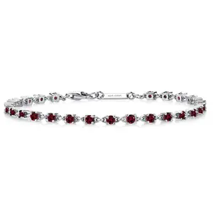 Gem Stone King Red Garnet Tennis Bracelet for Women in 925 Sterling Silver | 1.62 Cttw | Round 2.5MM | Gemstone January Birthstone | 7 Inch