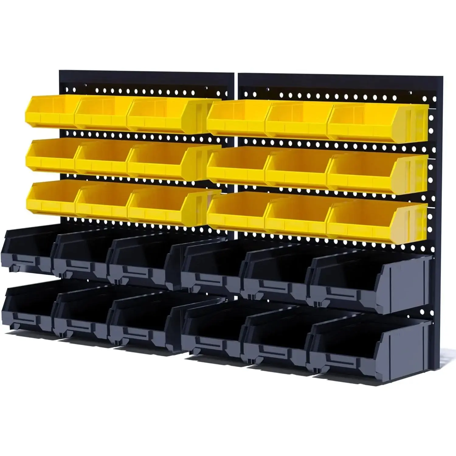 30PCS Wall Mounted Drop Proof Plastic Organizer Tool Holder, 2 Sizes Garage Storage Bins for Screws, Nuts, Bolts, Small Hardware Parts - Black, Yellow