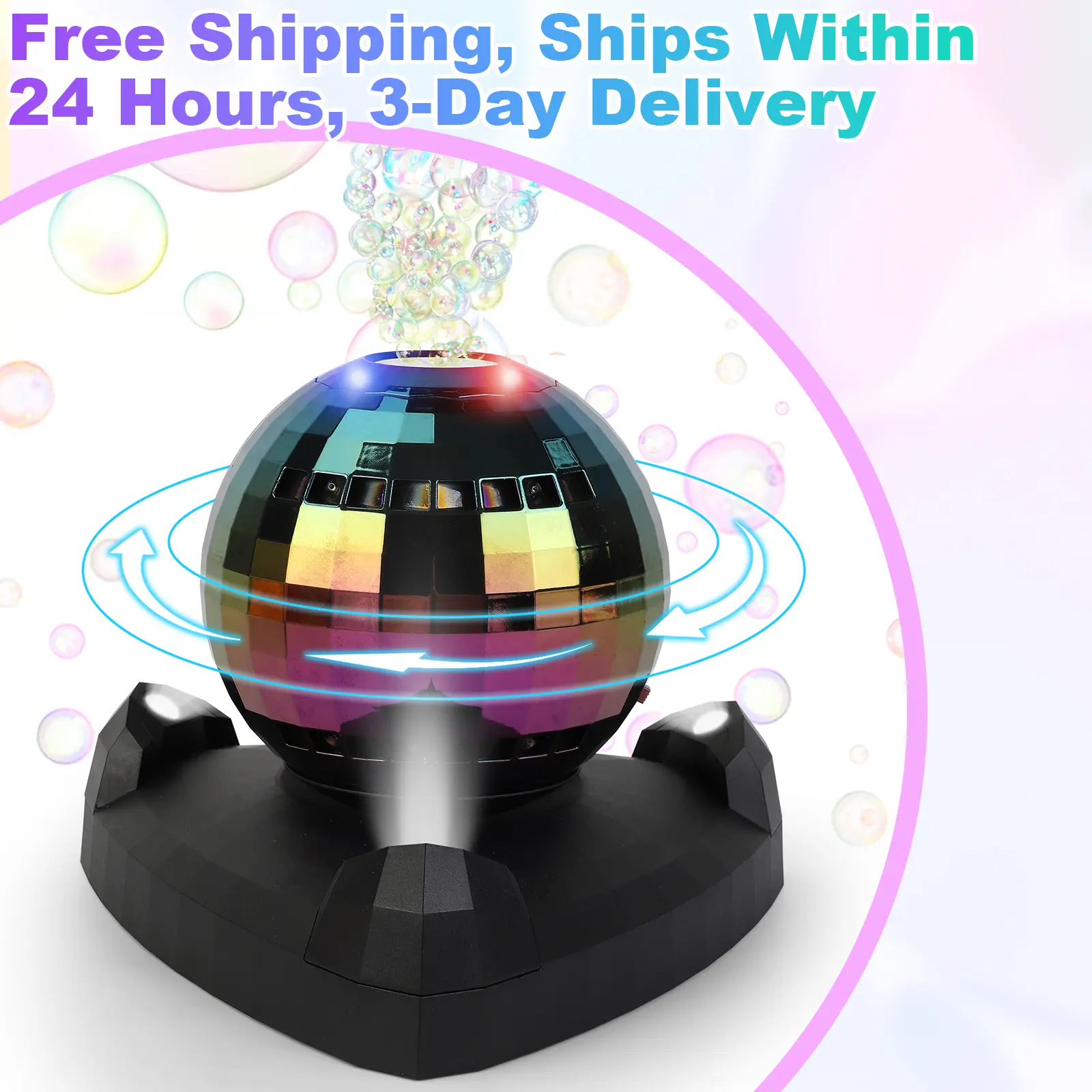 Kids Automatic Disco Bubble Machine for Toddlers Ages 1-3, 360° Full Rotation Bubble Blower Maker with Colorful LED Lights, Produces Over 10000 Bubbles Per Min, Durable Outdoor Indoor Bubble Toy, Perfect Gift for Easter, Birthday, Pool & Backyard Party